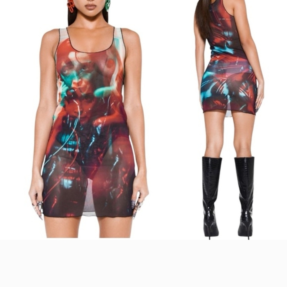 NWT Jaded London 'The Matrix' Mesh Mini Bodycon Dress Sz UK6 Festival Grunge EMO